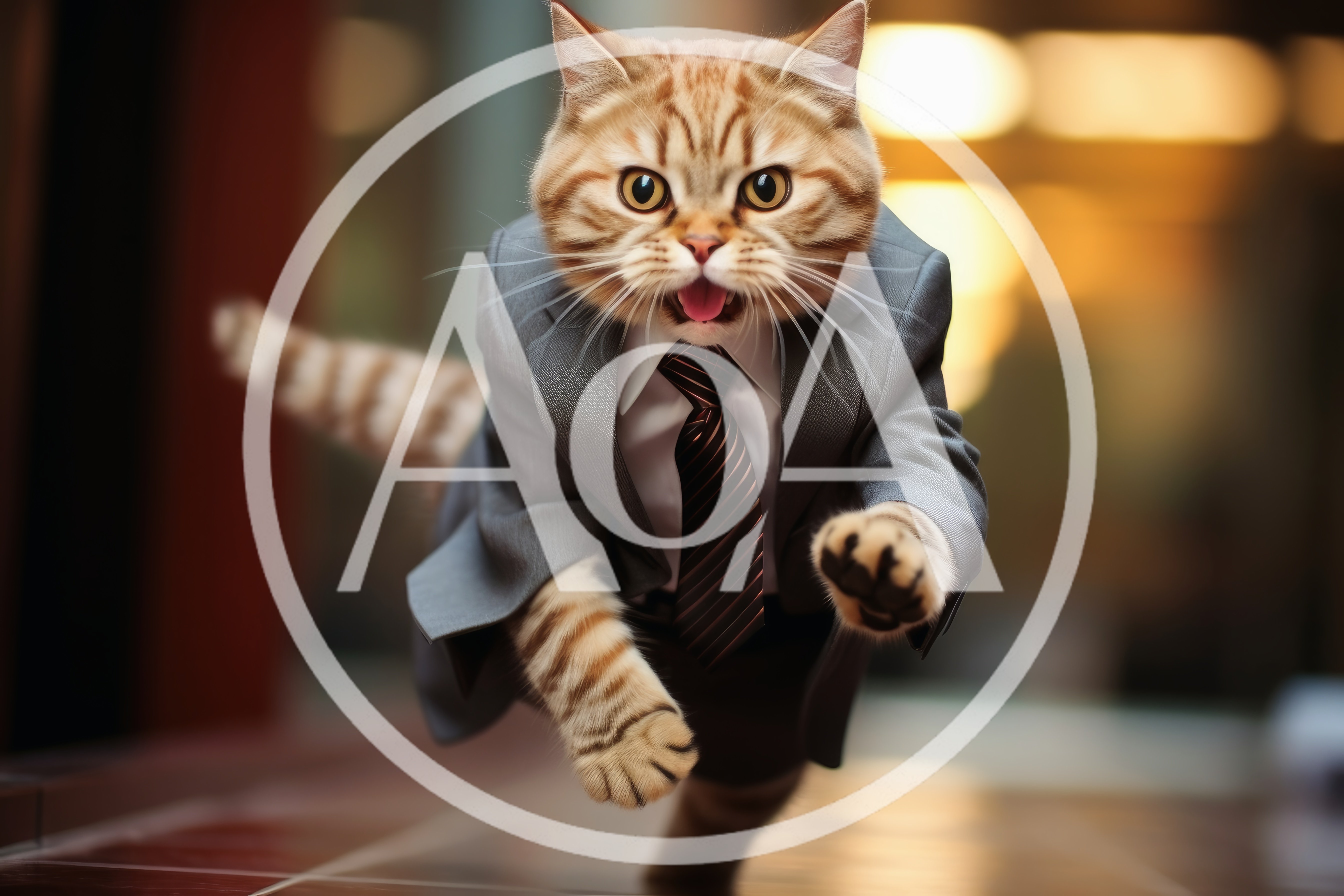 Ginger Cat Wearing A Business Suit Running