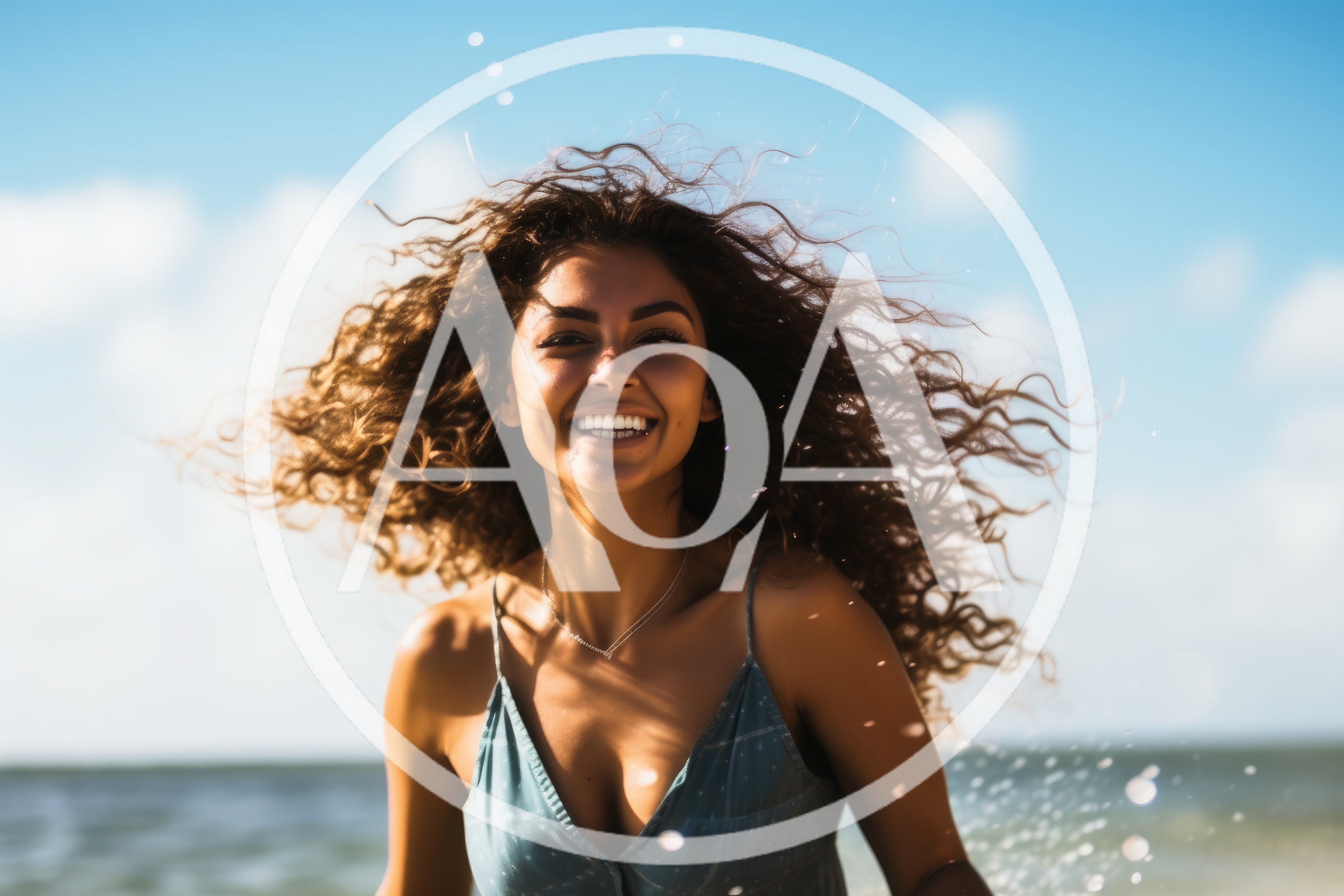 Happy Woman With Curly Hair Running On Beach