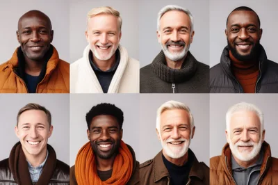 Collage Of Diverse Men Smiling In Winter Clothing