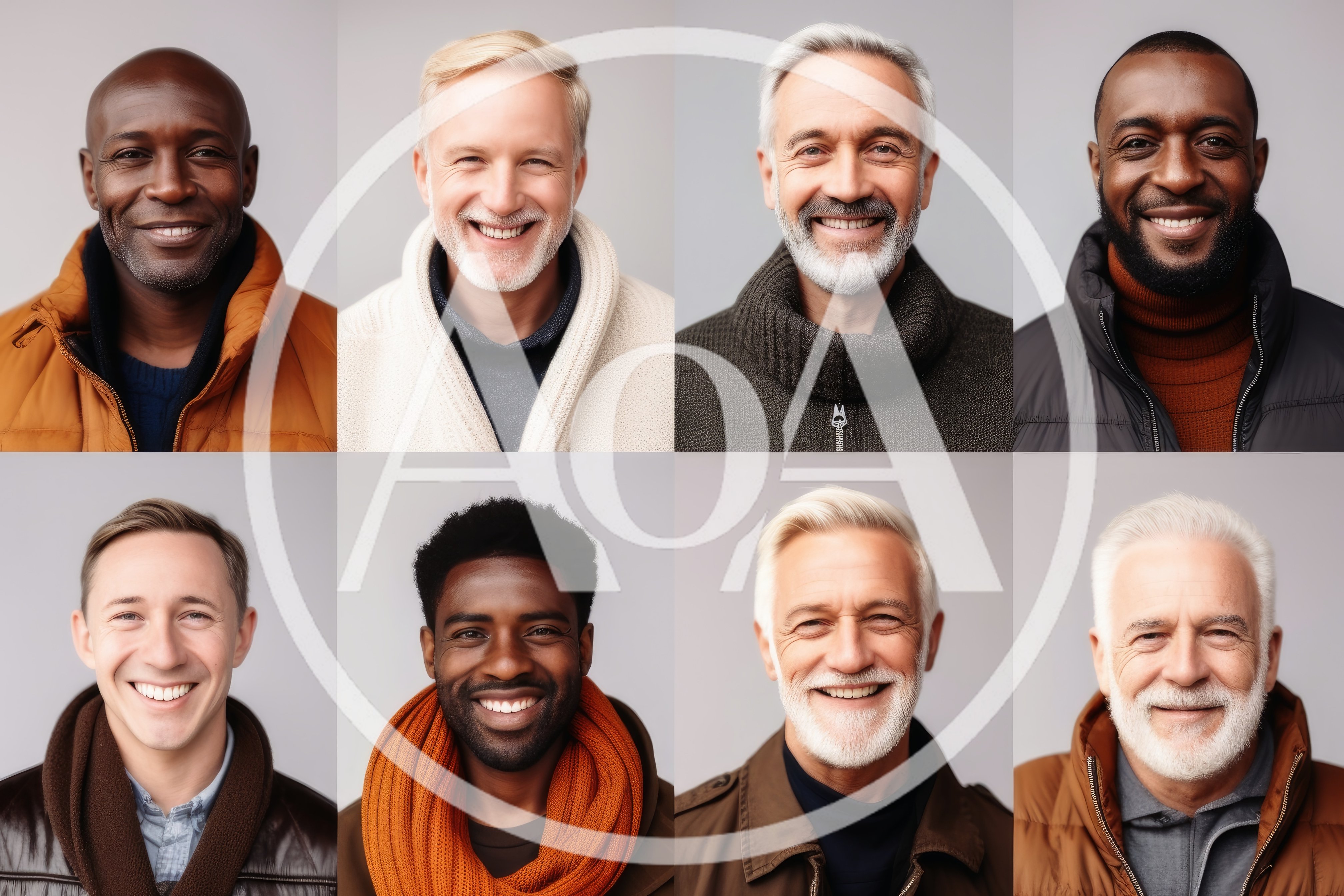 Collage Of Diverse Men Smiling In Winter Clothing