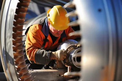 Industrial Worker Assembling Large Turbine Component