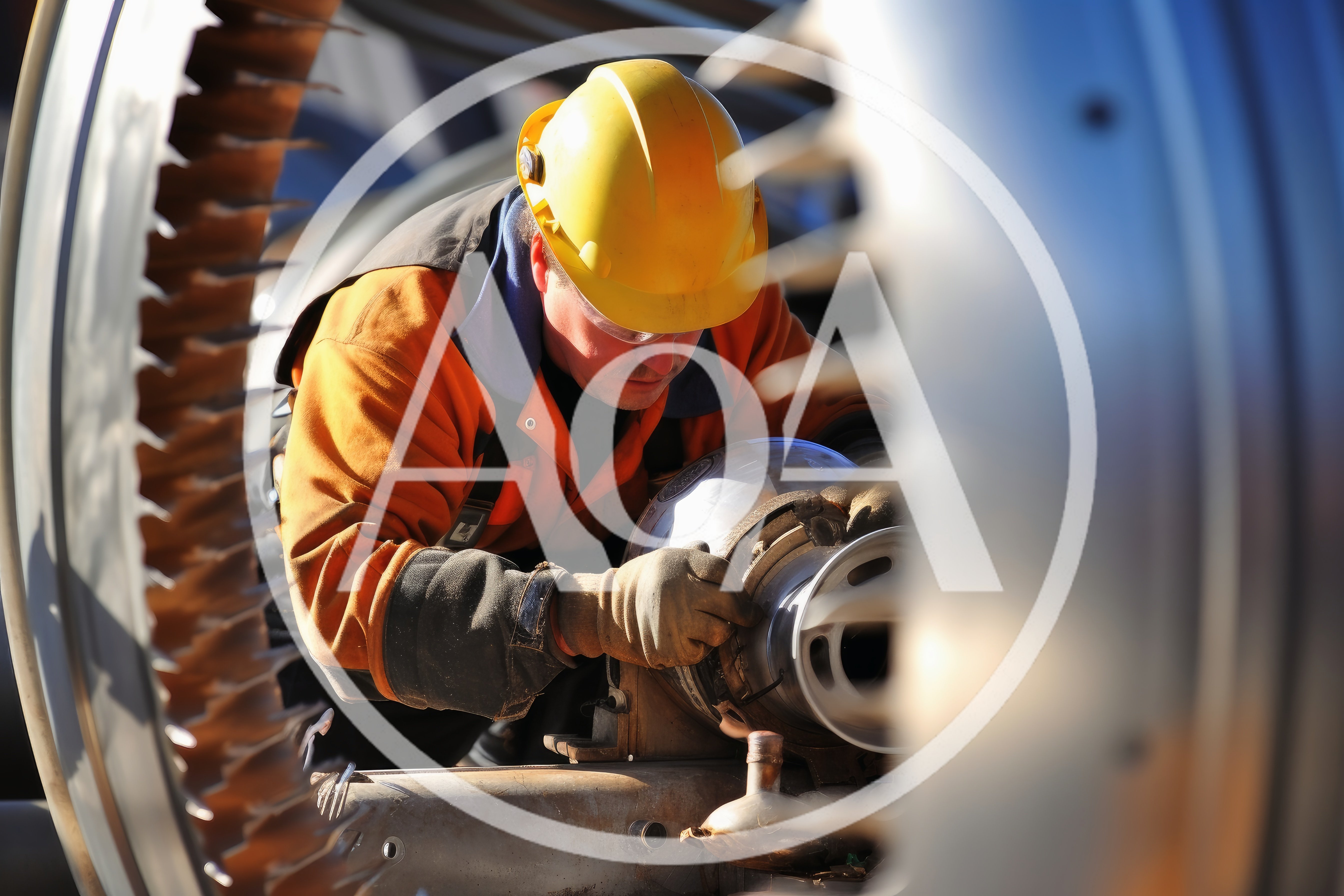 Industrial Worker Assembling Large Turbine Component