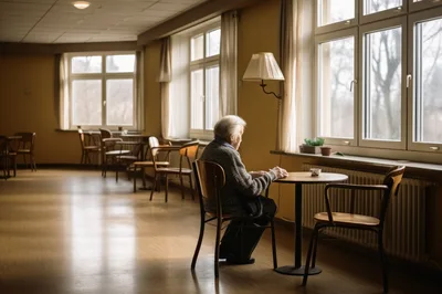 Elderly Woman Sitting Alone at a Table