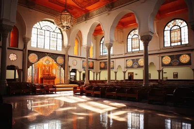 Interior View Of A Grand Synagogue Sanctuary