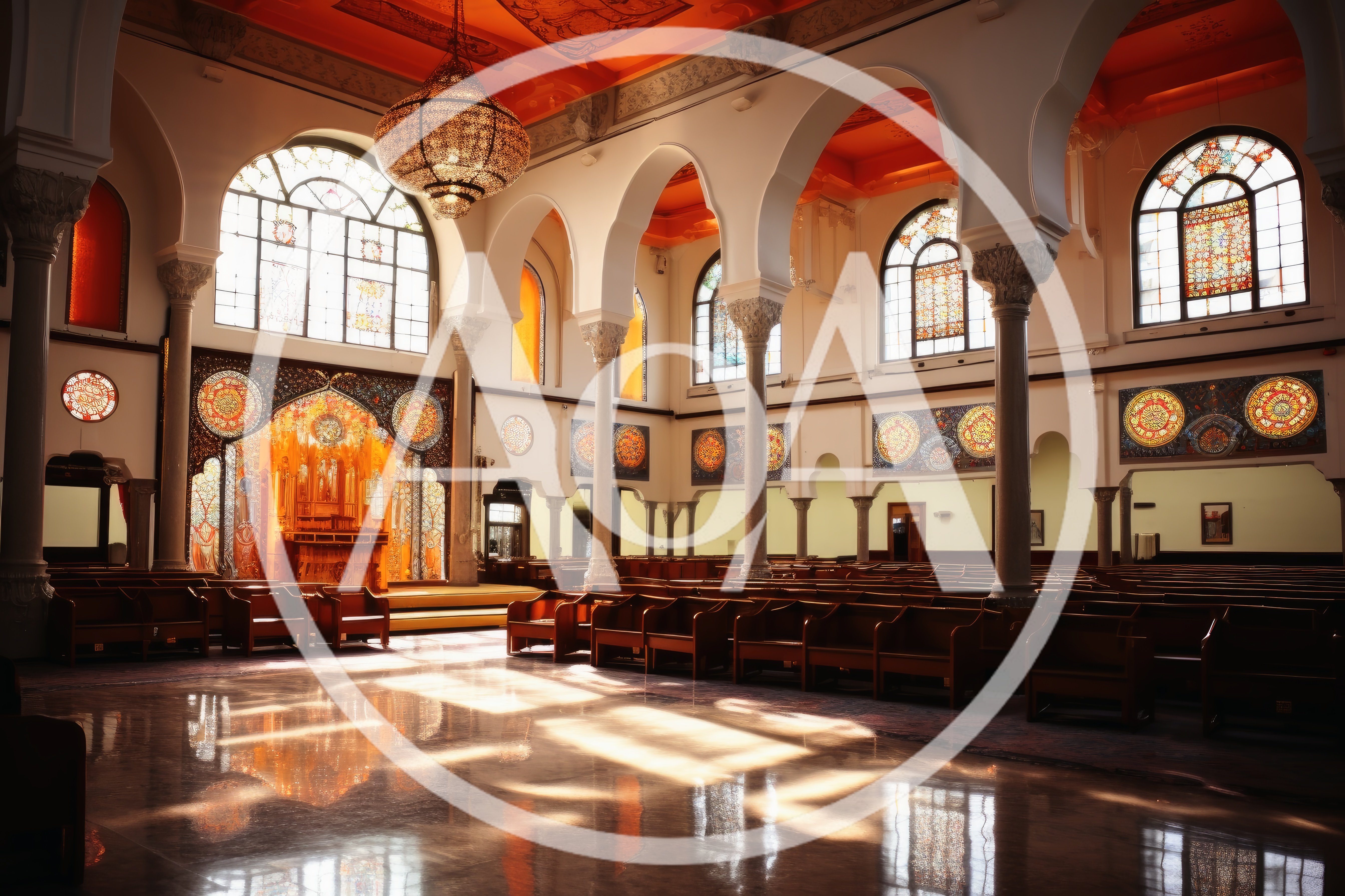Interior View Of A Grand Synagogue Sanctuary