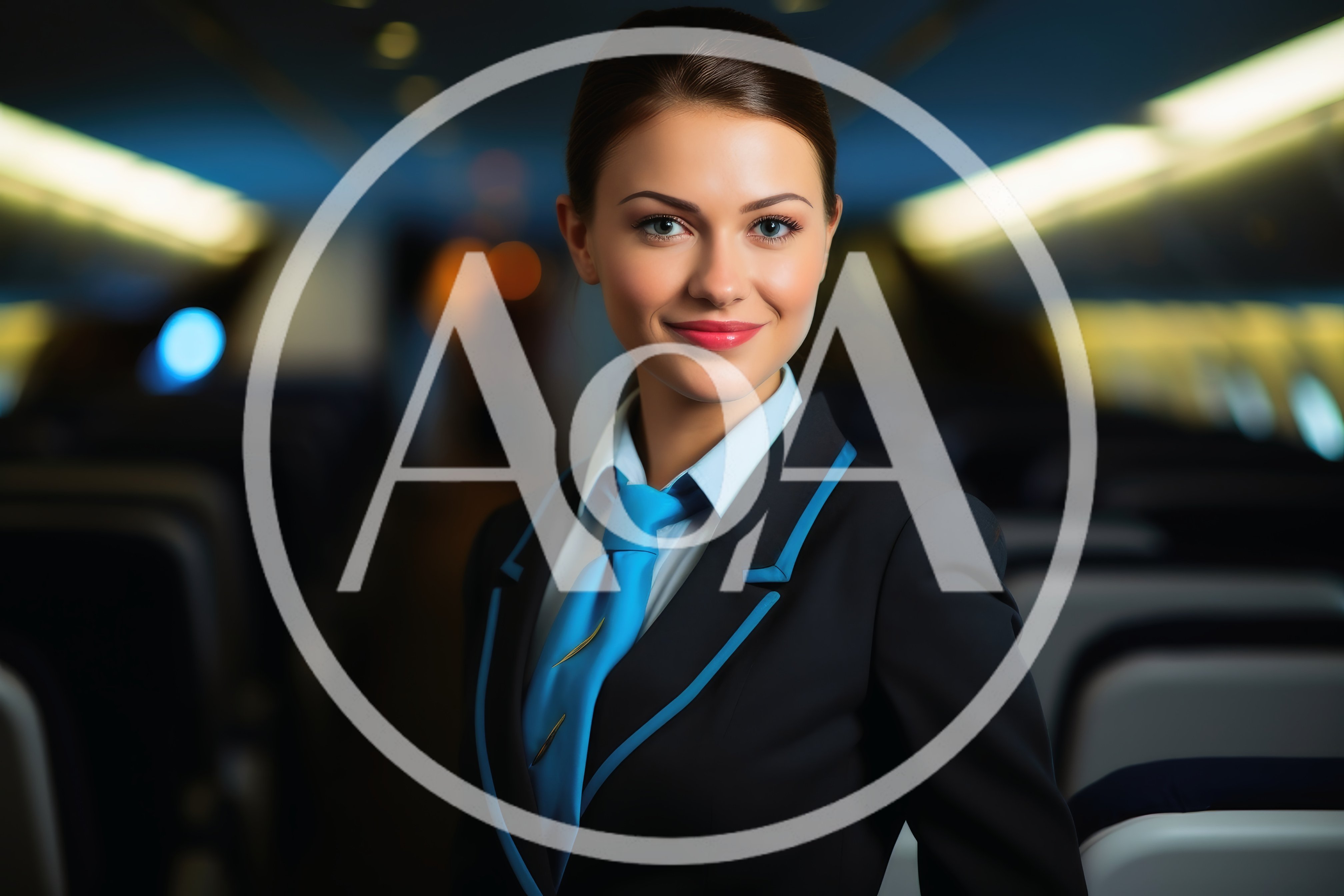 Professional Flight Attendant Standing In Airplane Cabin