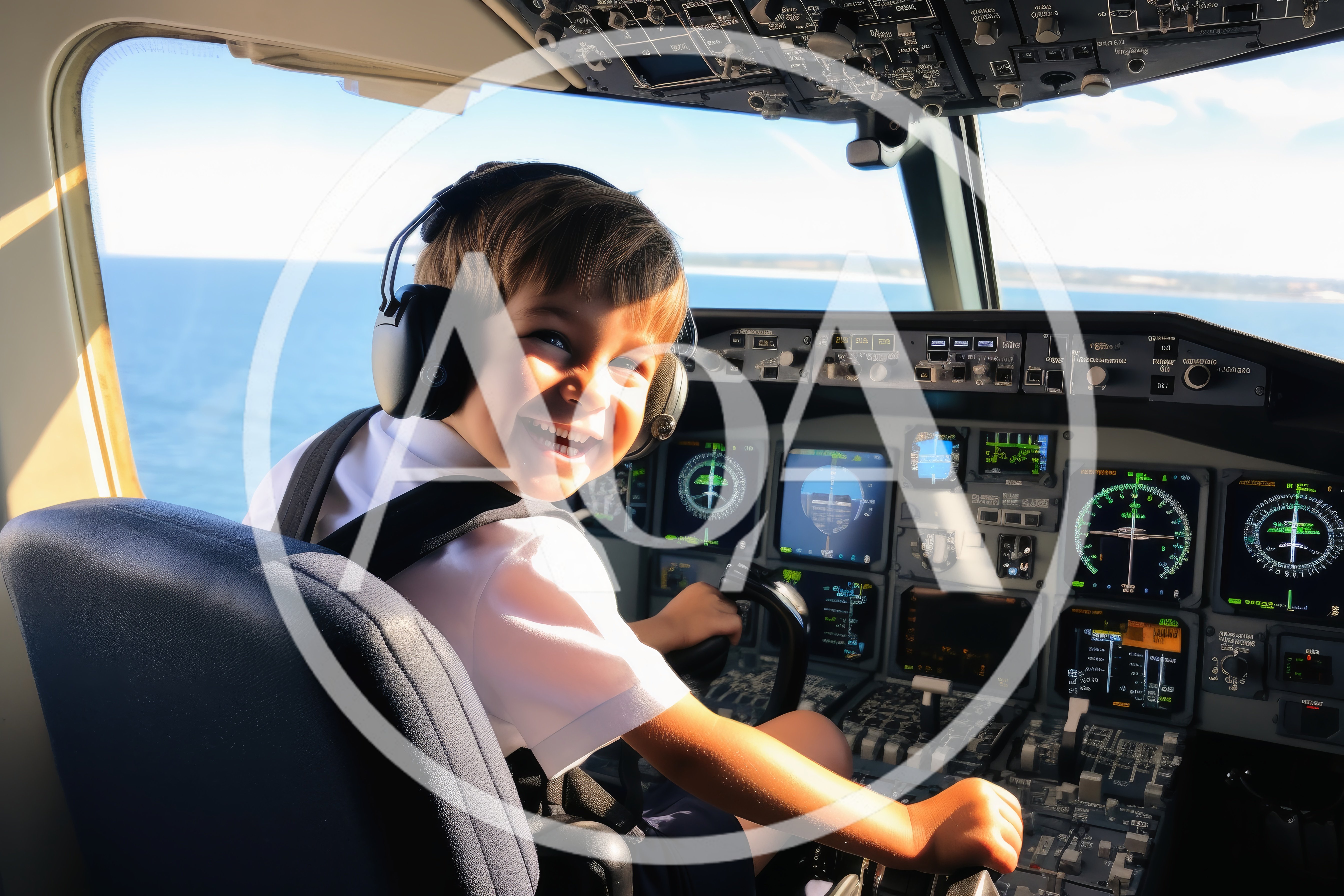 Happy Young Boy Pretending To Pilot An Airplane