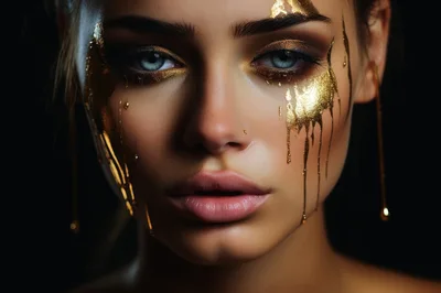 Portrait Of A Woman With Gold Paint Drips