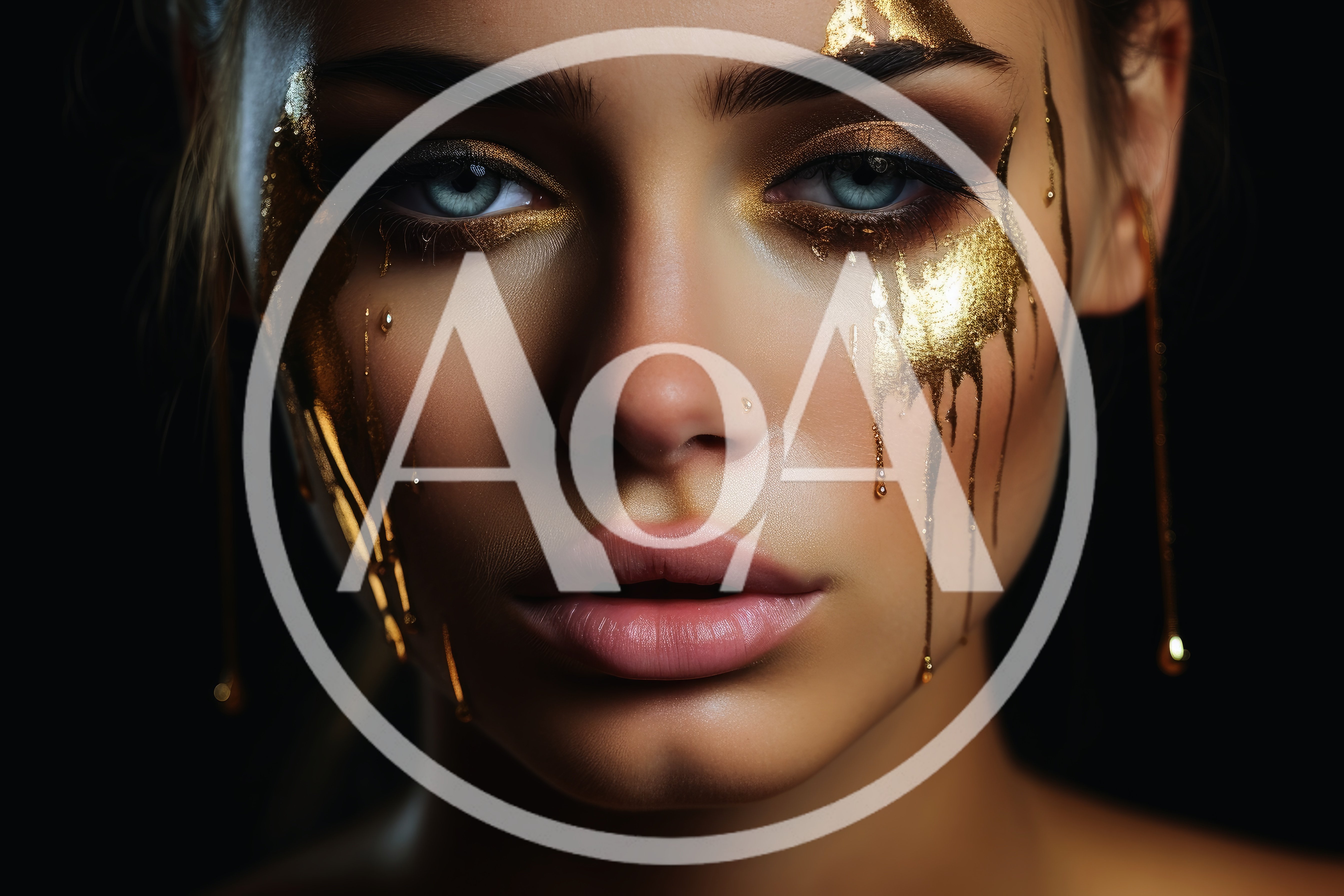 Portrait Of A Woman With Gold Paint Drips