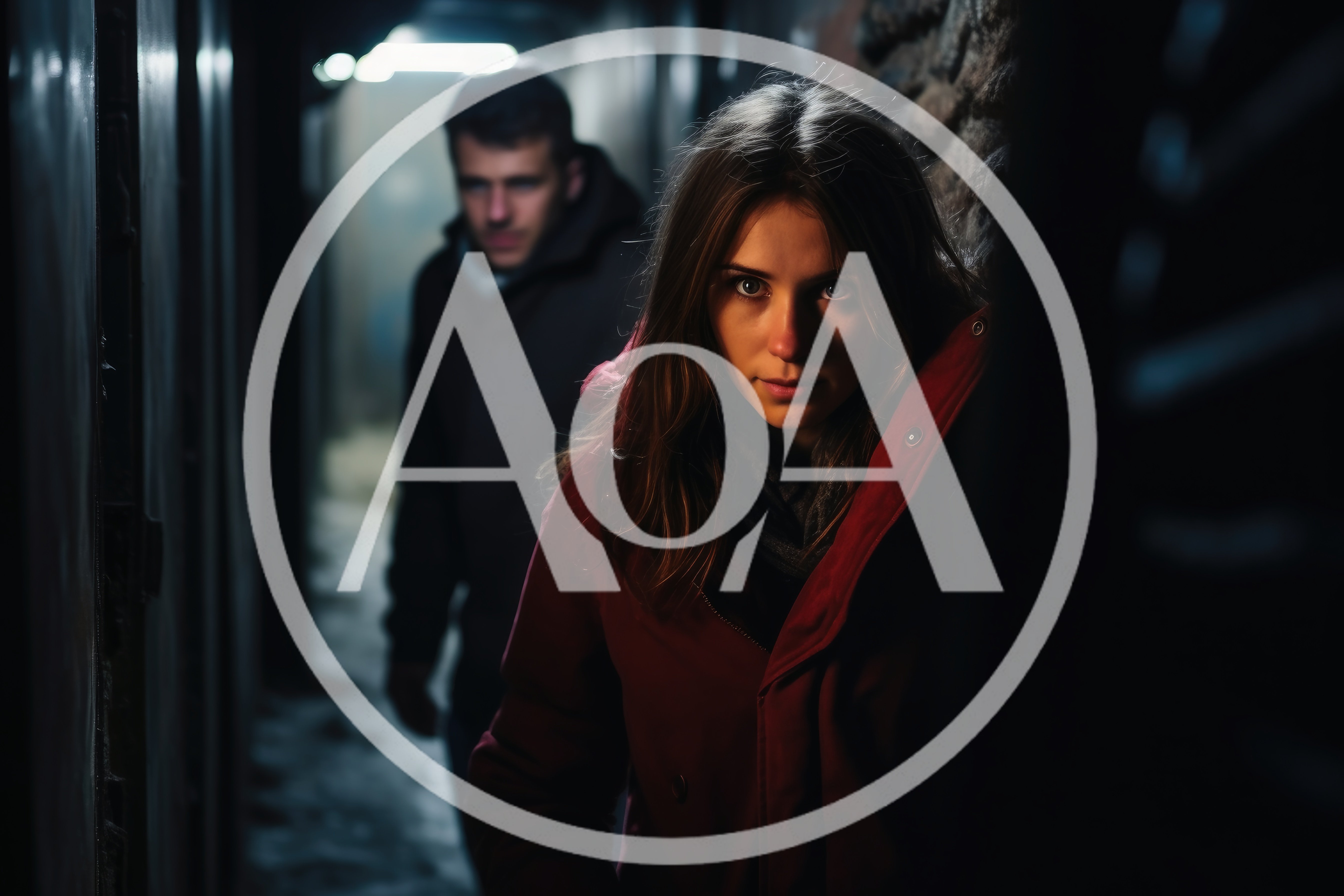 Woman Feeling Threatened by Stalker in Dark Alleyway