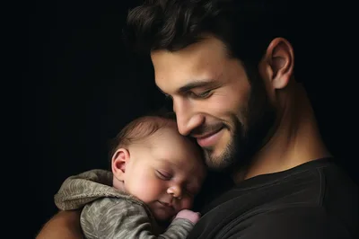 Father Holding His Sleeping Newborn Baby