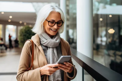 Mature Woman Using Smartphone In Modern Shopping Mall