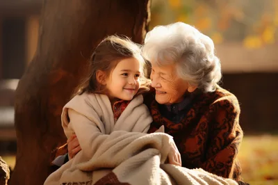 Grandmother And Granddaughter Sharing A Warm Moment Outdoors