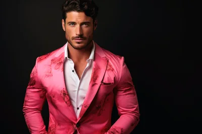 Handsome Man Wearing A Pink Floral Patterned Suit Jacket