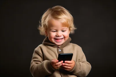 Happy Toddler Boy Using A Smartphone