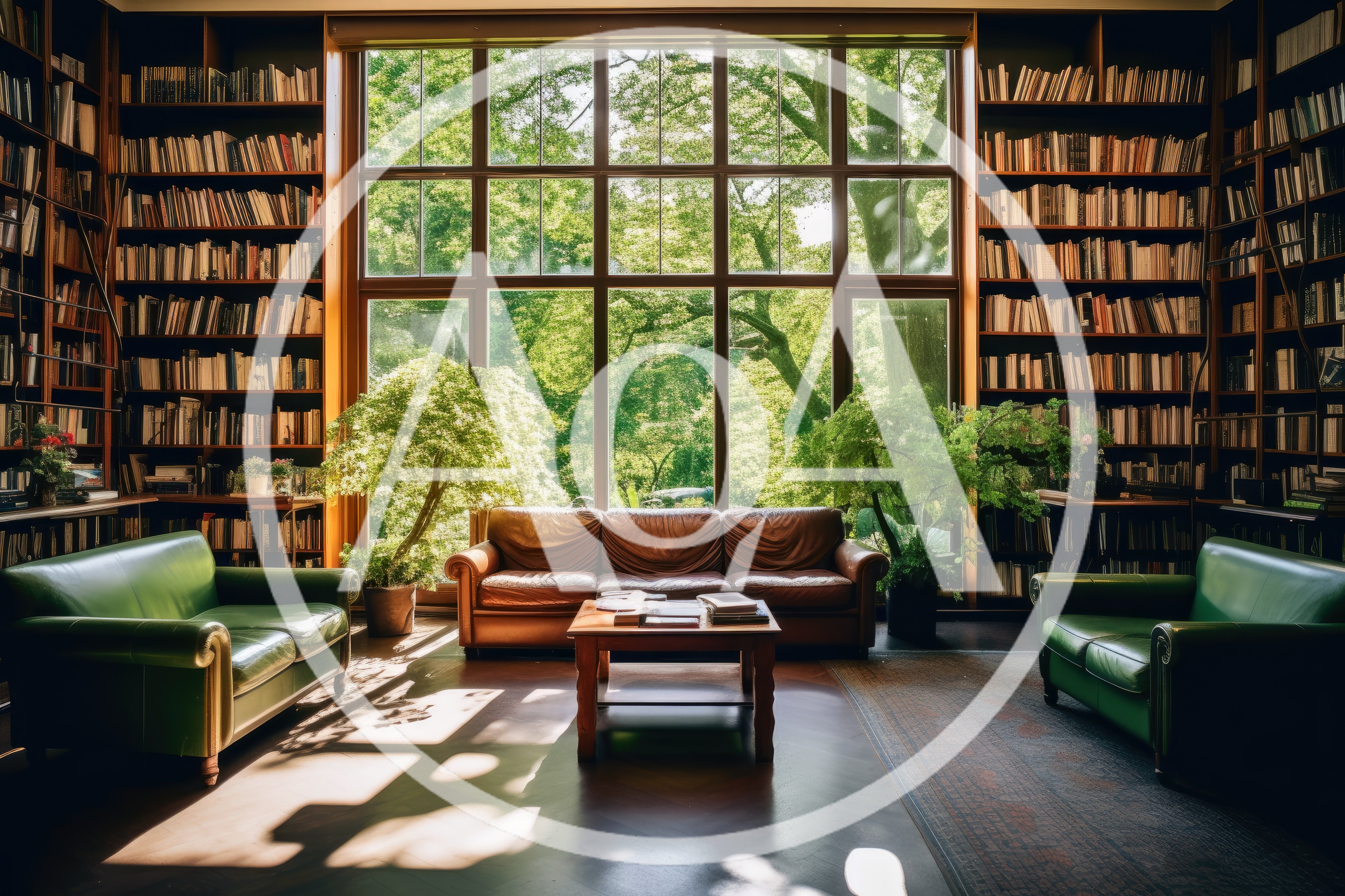 Luxurious Library Lounge With Leather Sofas And Bookshelves
