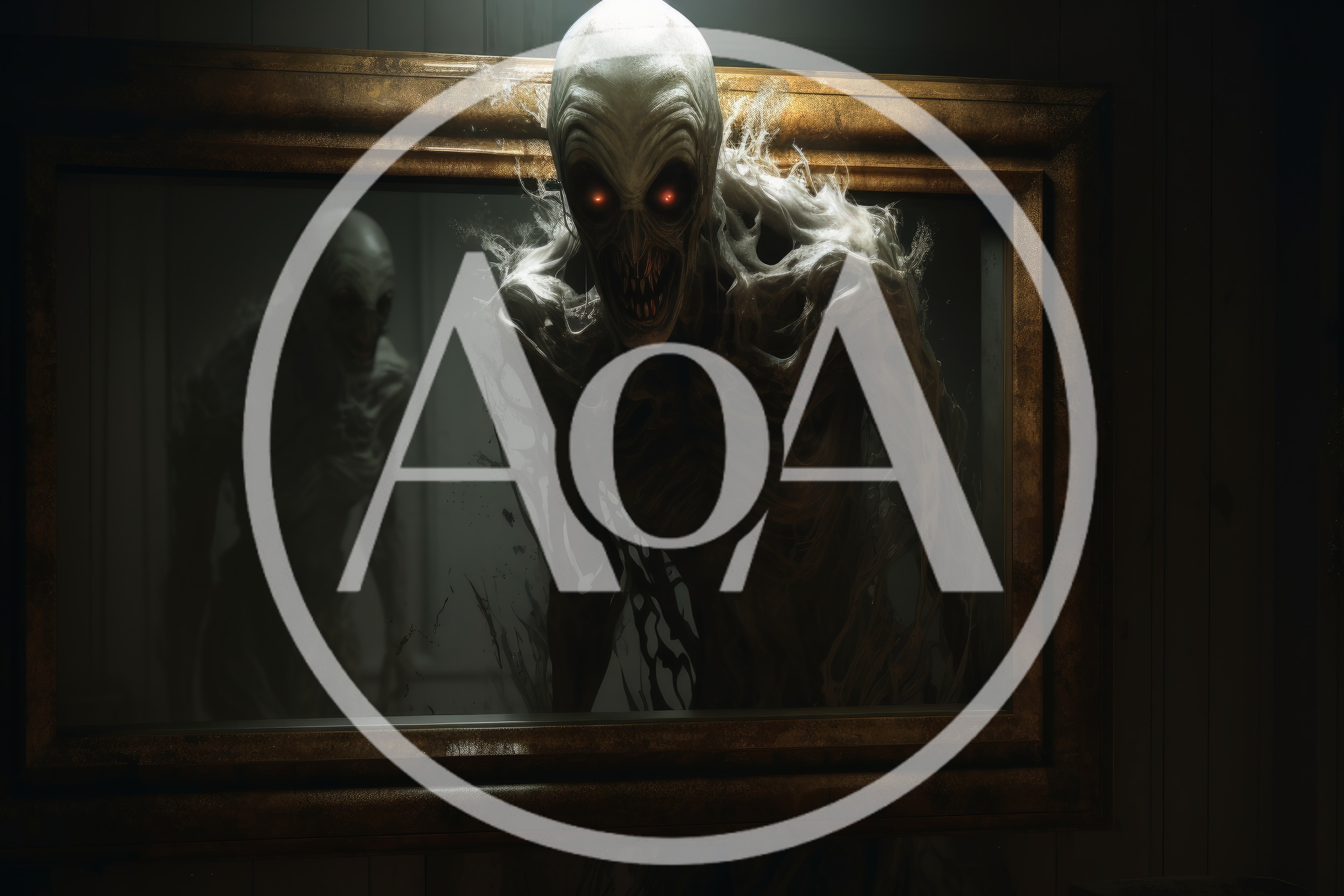 Eerie Ghostly Figure Emerging From A Dark Mirror