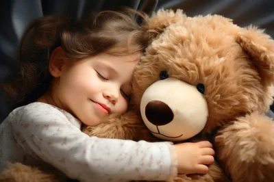Little Girl Sleeping With Her Teddy Bear