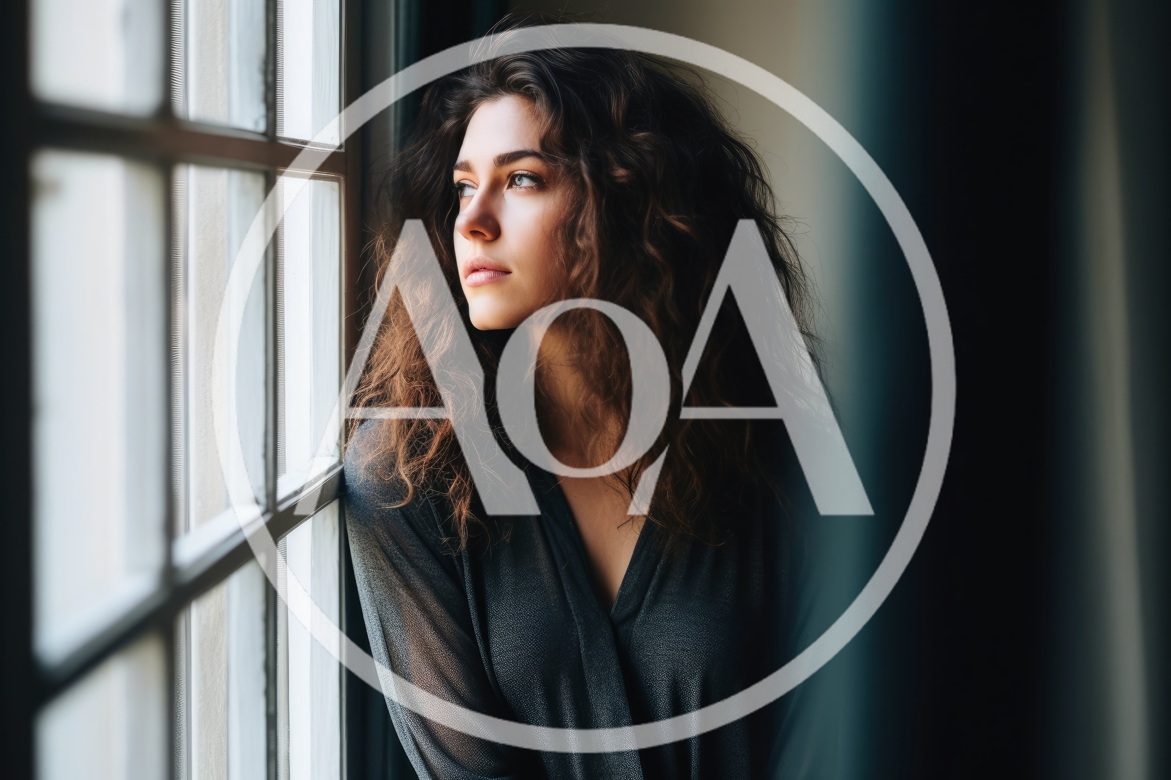 Pensive Young Woman With Curly Hair Looking Out Window