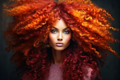 Portrait Of A Woman With Vibrant Curly Red Hair