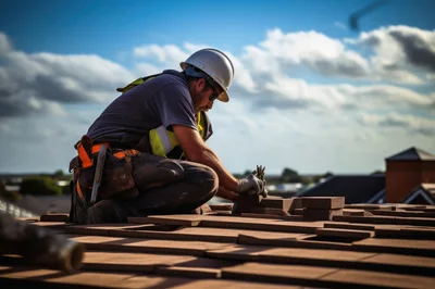Roofer Installing Clay Tiles On Residential Roof