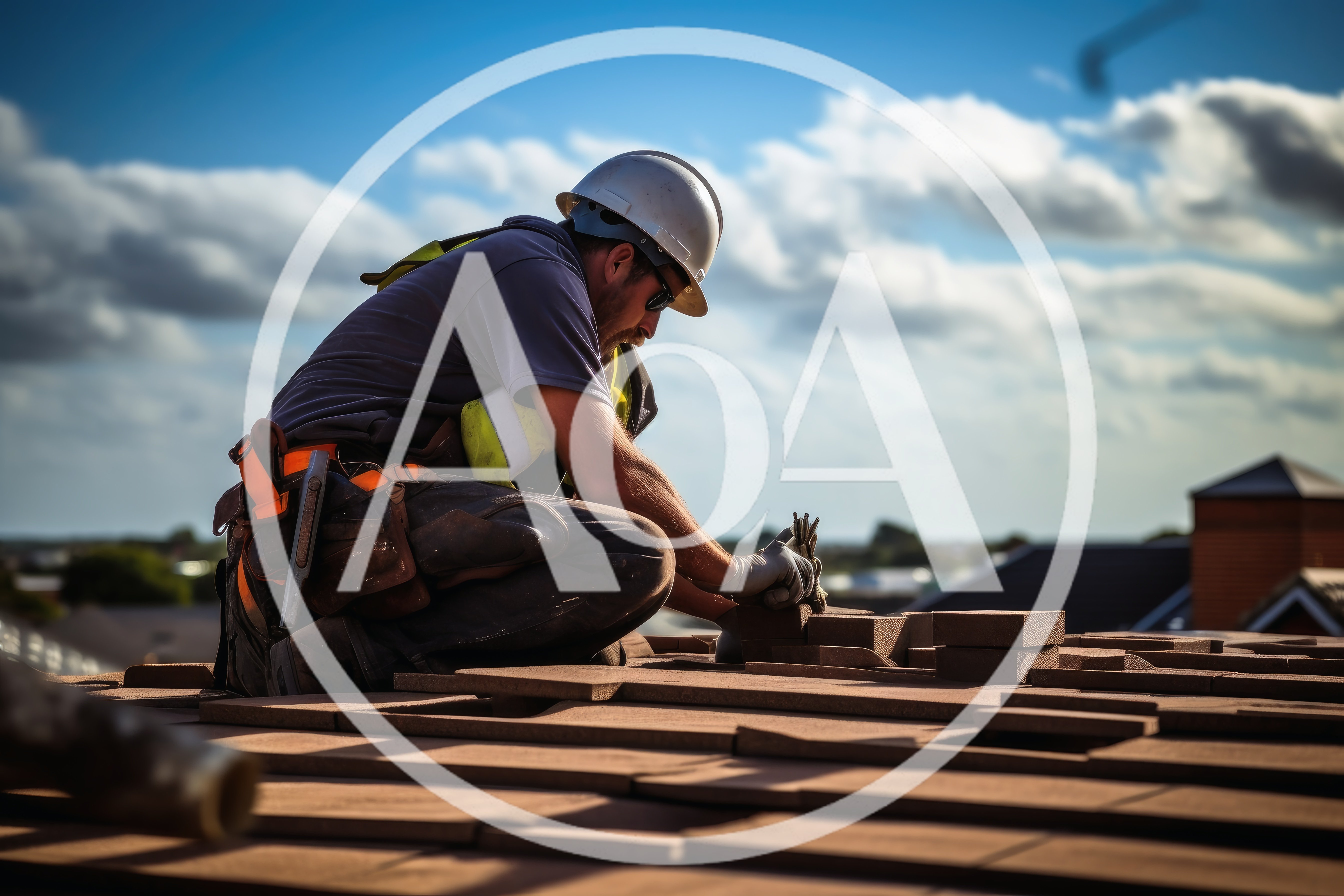 Roofer Installing Clay Tiles On Residential Roof