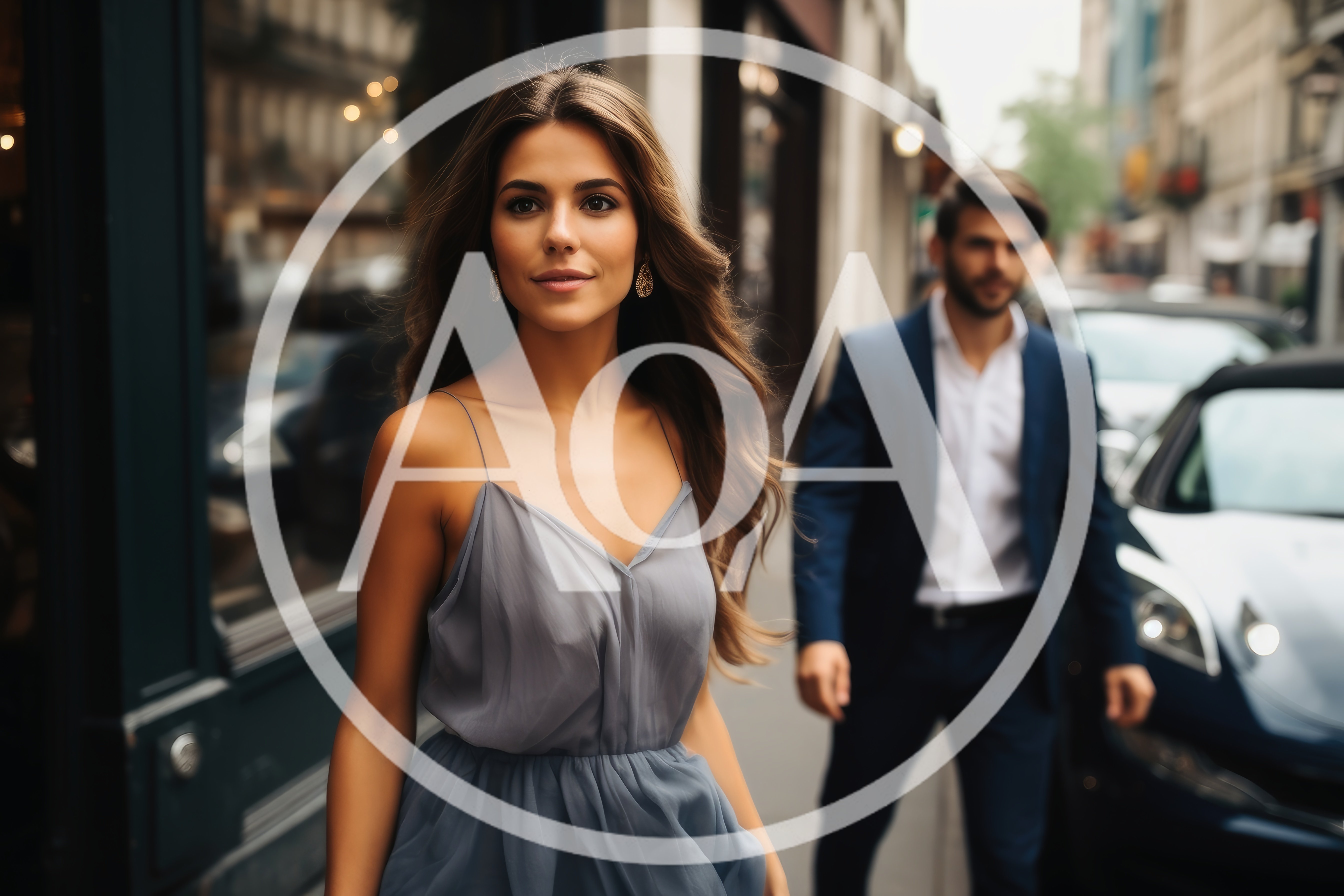 Elegant Woman Walking Past A Man On City Street
