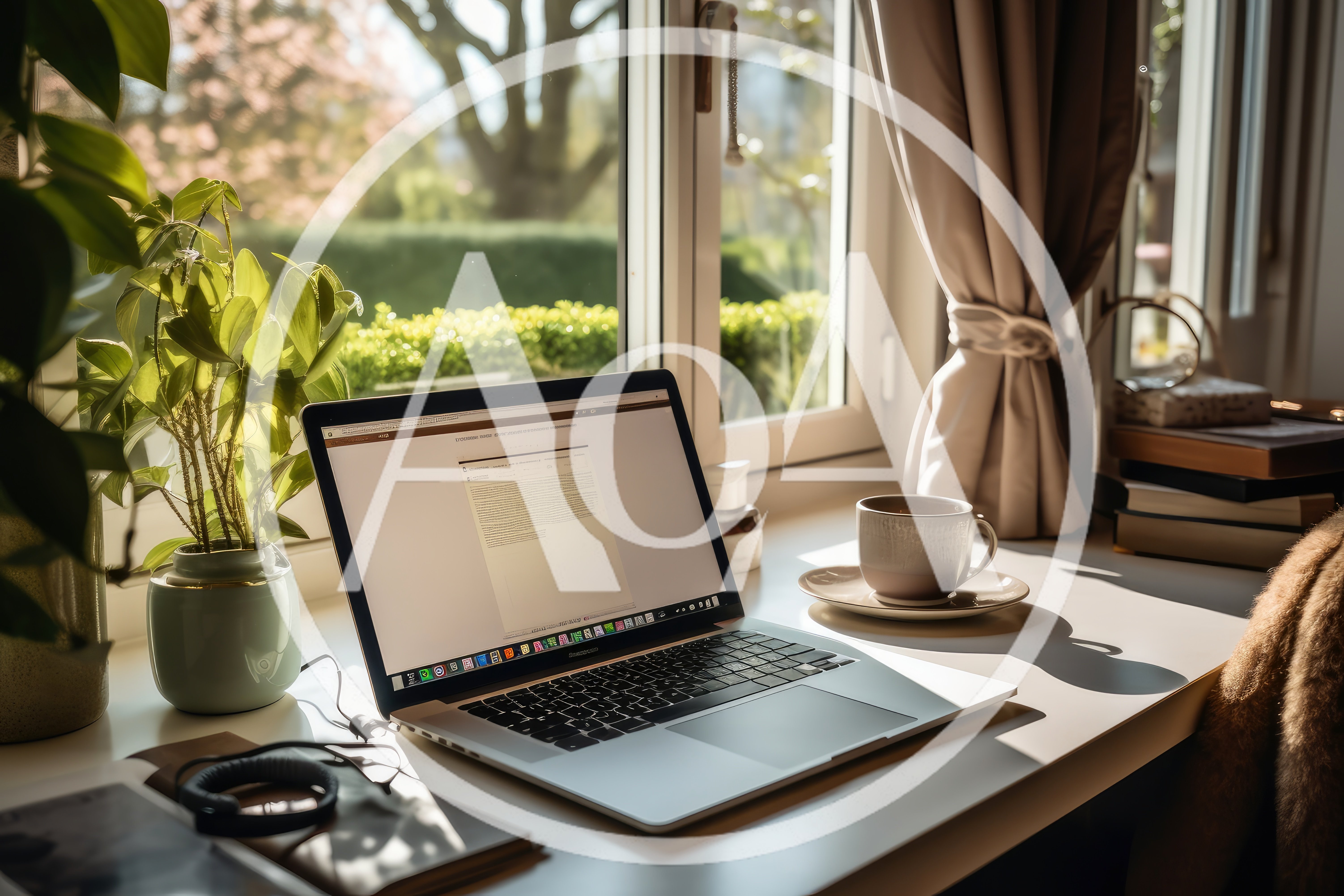 Laptop On A Sunny Desk By The Window