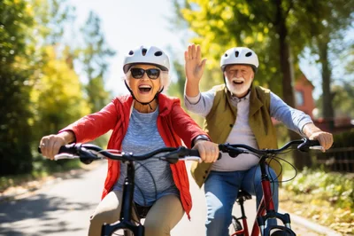 Happy Senior Couple Cycling Together Outdoors