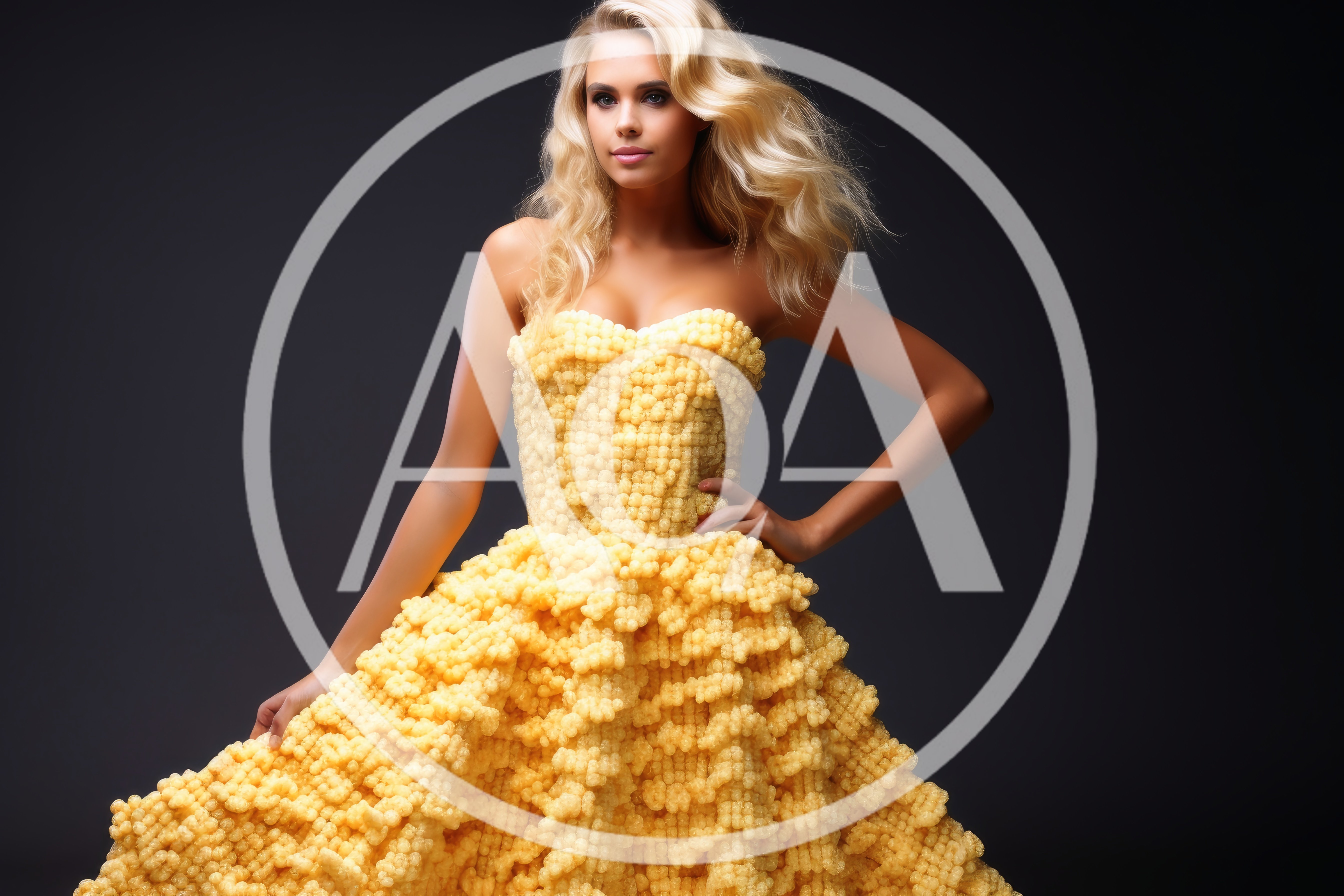 Fashion Model Wearing A Unique Puffed Corn Dress