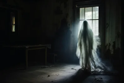 Ghostly Figure Standing In A Dark Abandoned Room