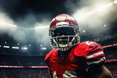 American Football Player Standing In Stadium