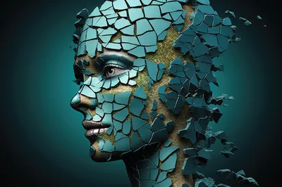 Surreal Portrait Of A Shattered Human Face