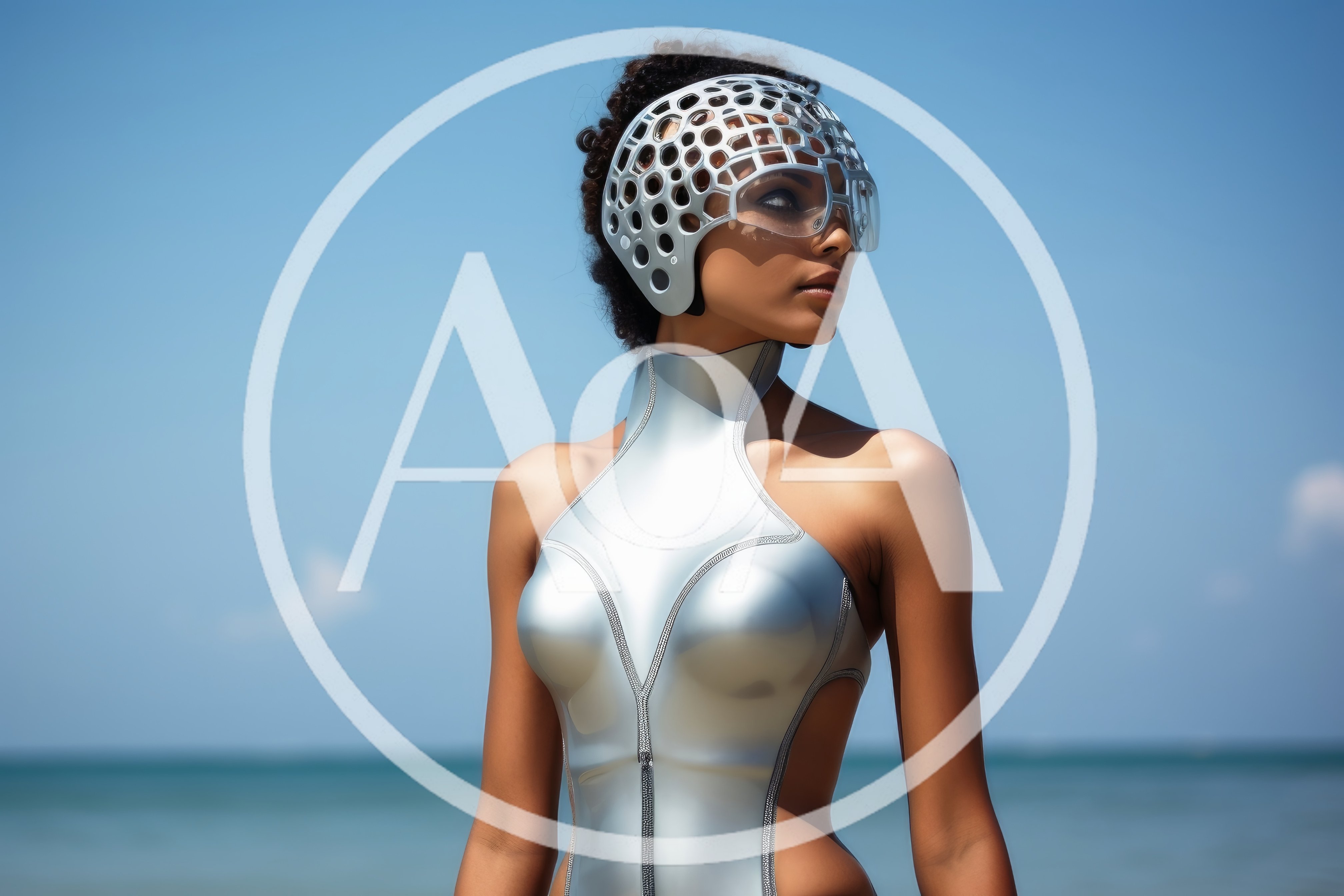 Futuristic Woman Wearing Metallic Armor And Headpiece