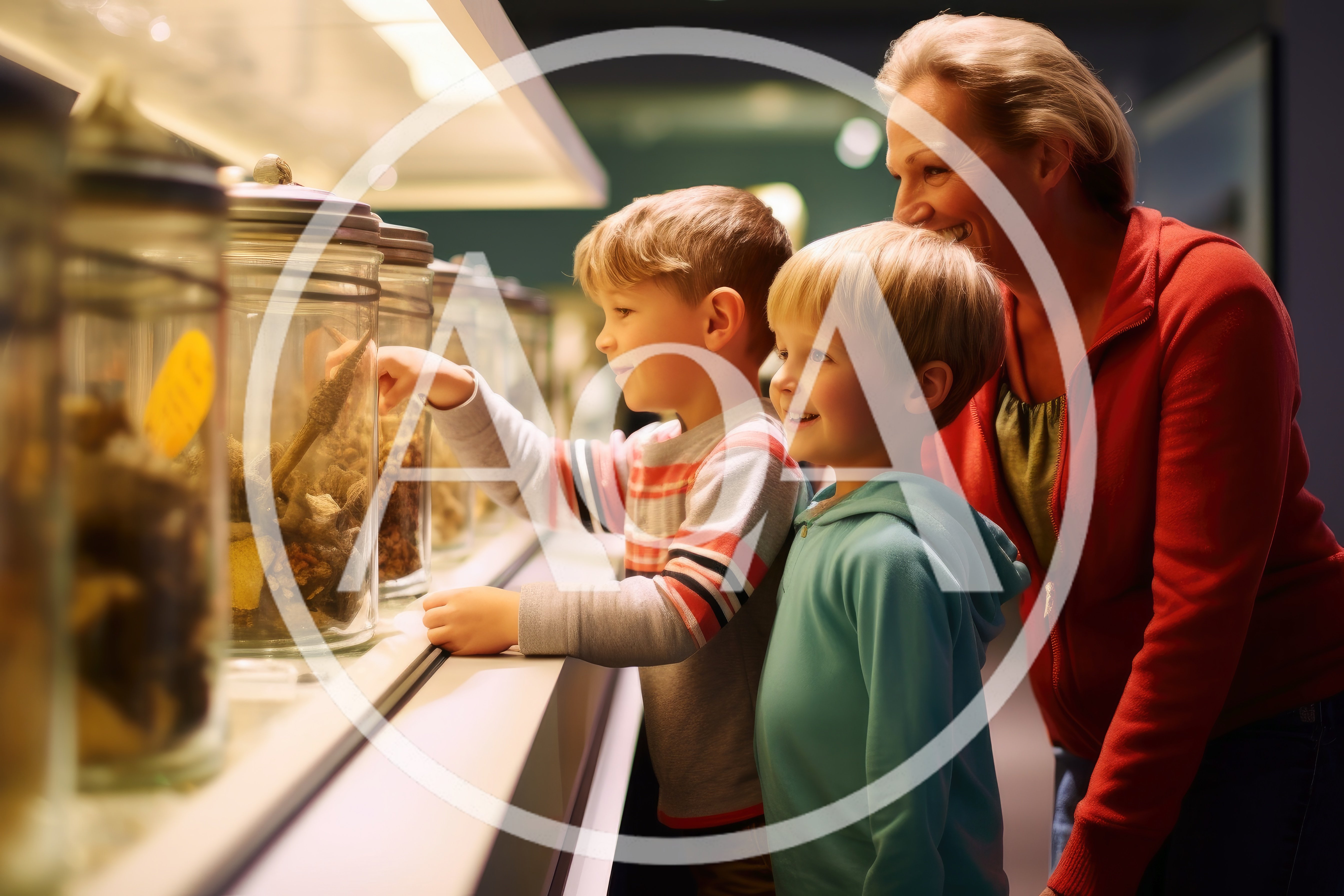 Mother And Two Sons Exploring Museum Exhibits