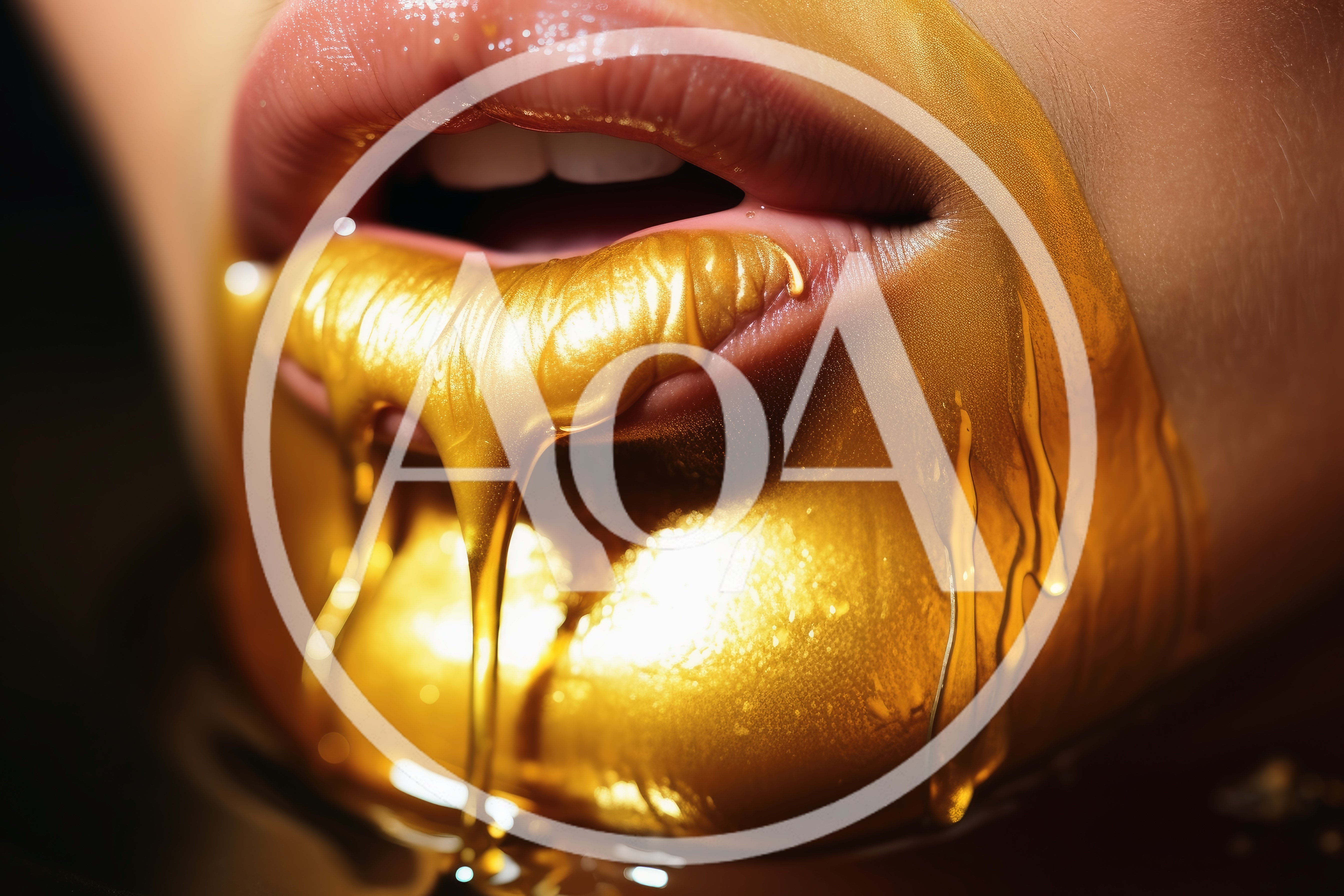Close Up Of Lips Covered In Liquid Gold
