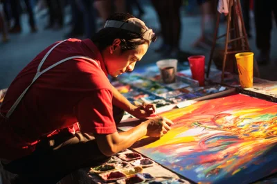 Street Artist Painting Vibrant Abstract Artwork