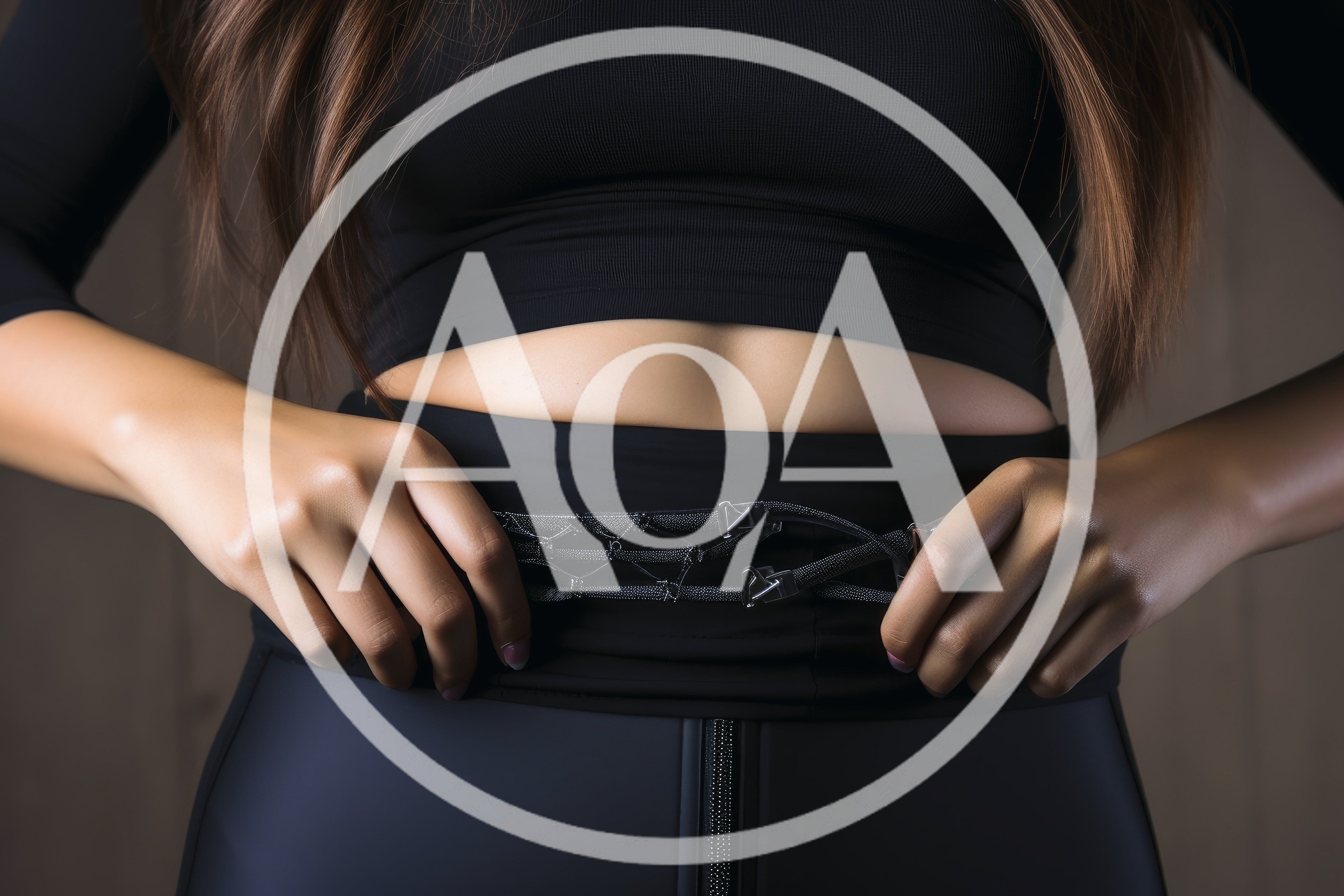 Woman Adjusting Waist Trainer Belt On Her Midsection