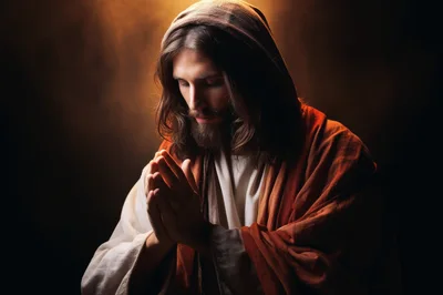 Jesus Christ Praying With Hands Clasped In Devotion