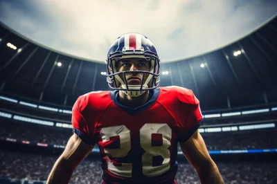 American Football Player Standing In Stadium