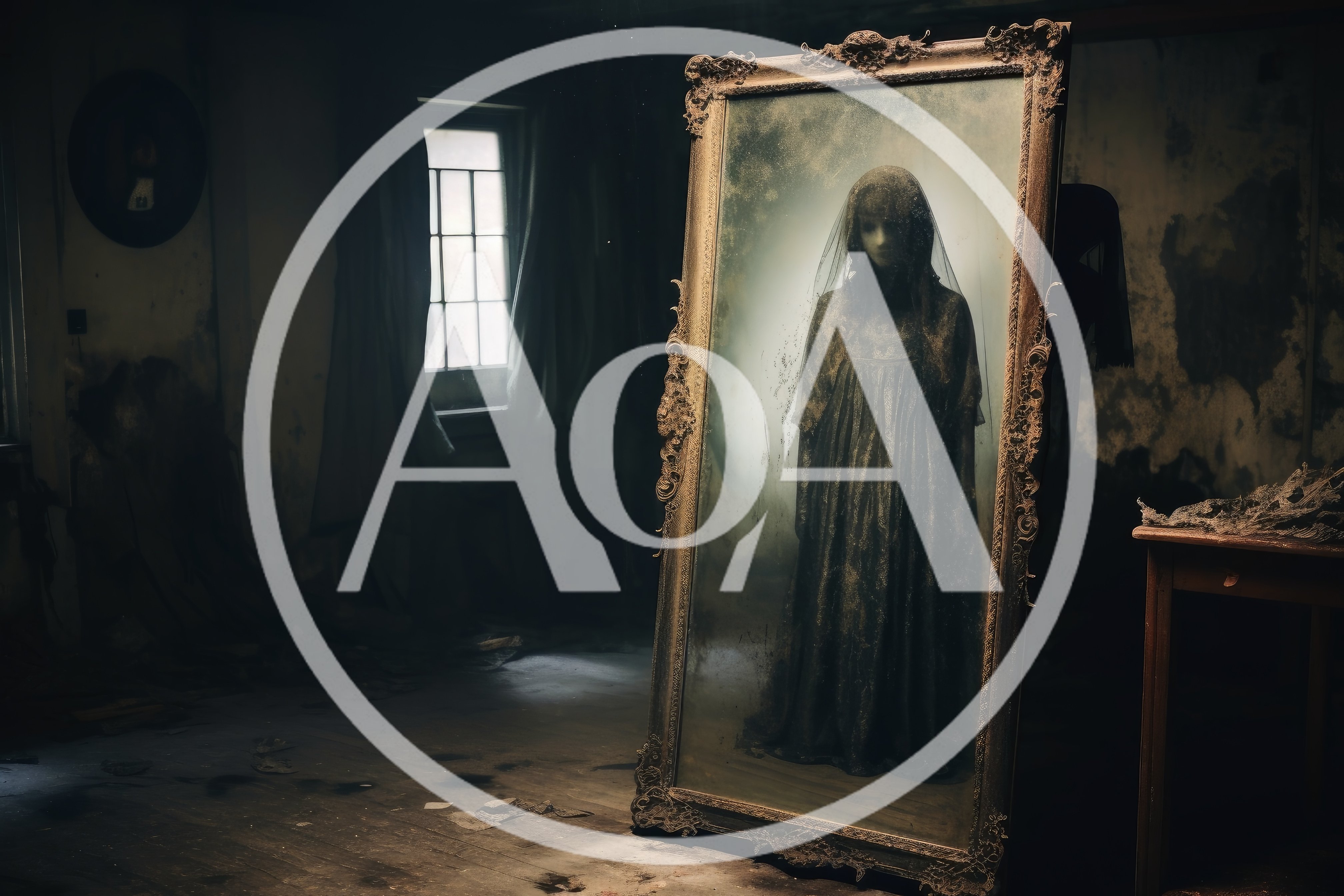 Ghostly Figure Standing Inside An Ornate Antique Mirror