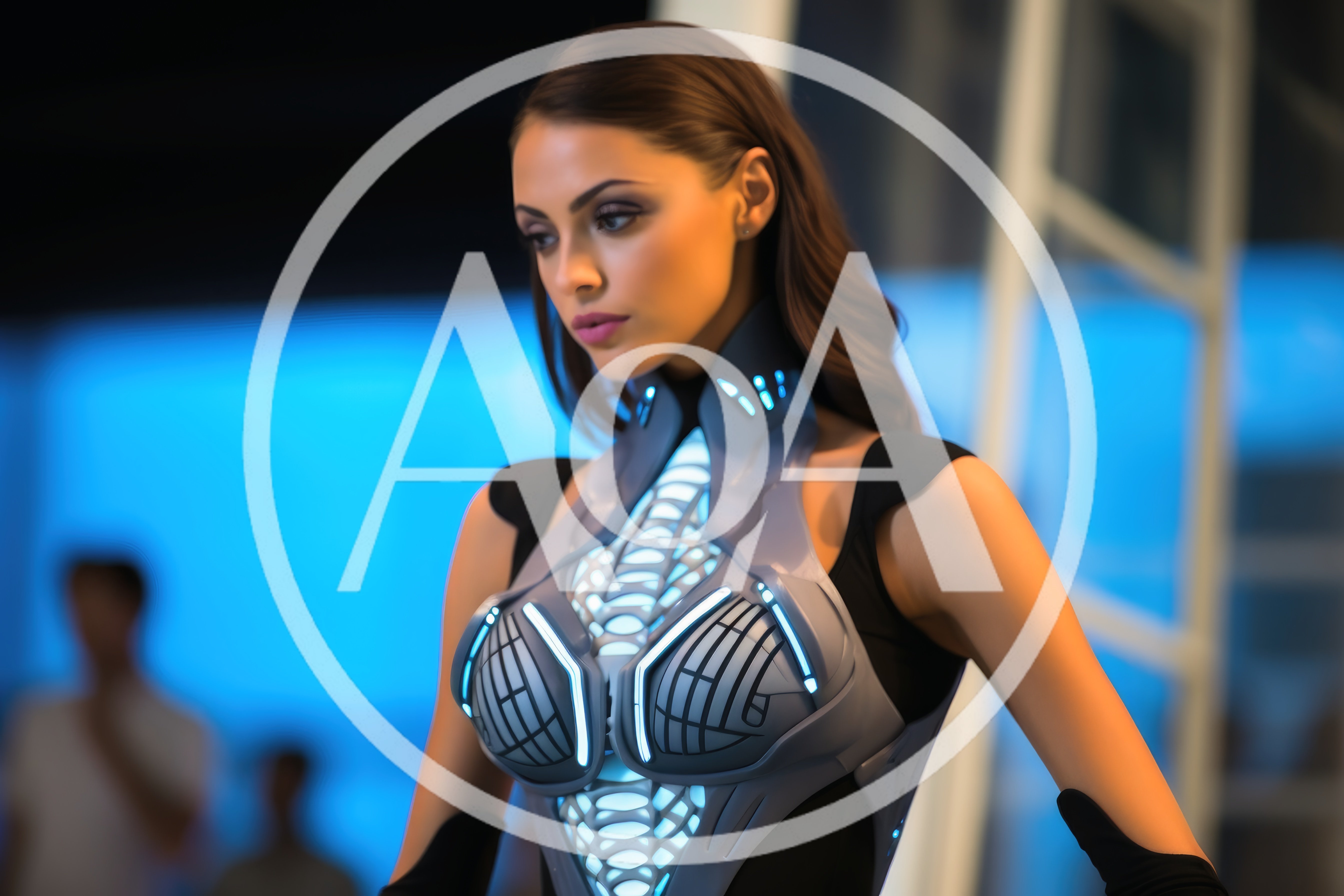 Futuristic Cyborg Woman With Glowing Cybernetic Armor