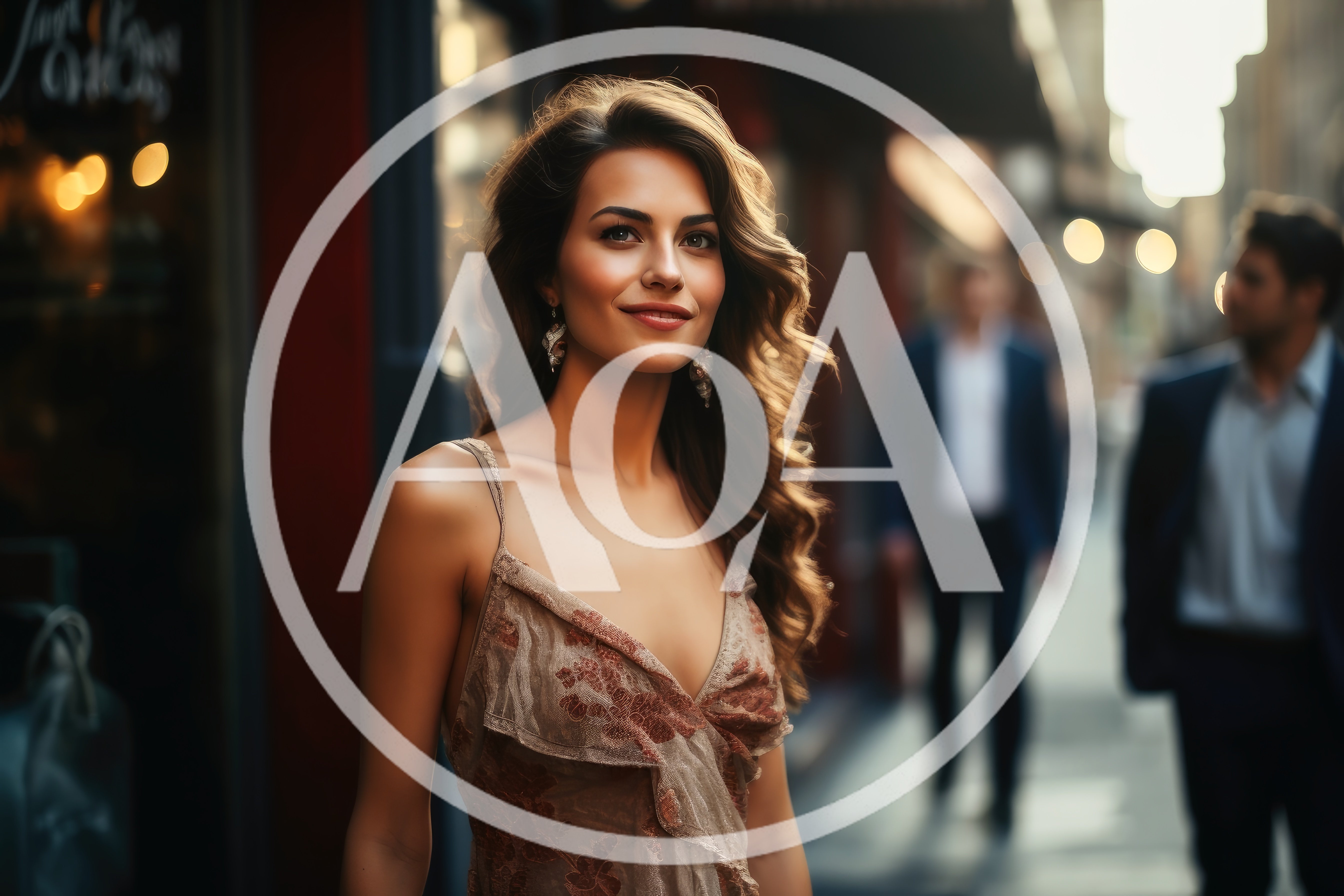 Elegant Woman Walking Through A Bustling City Street