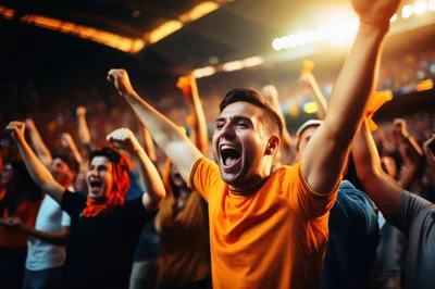 Excited Sports Fans Cheering In A Stadium