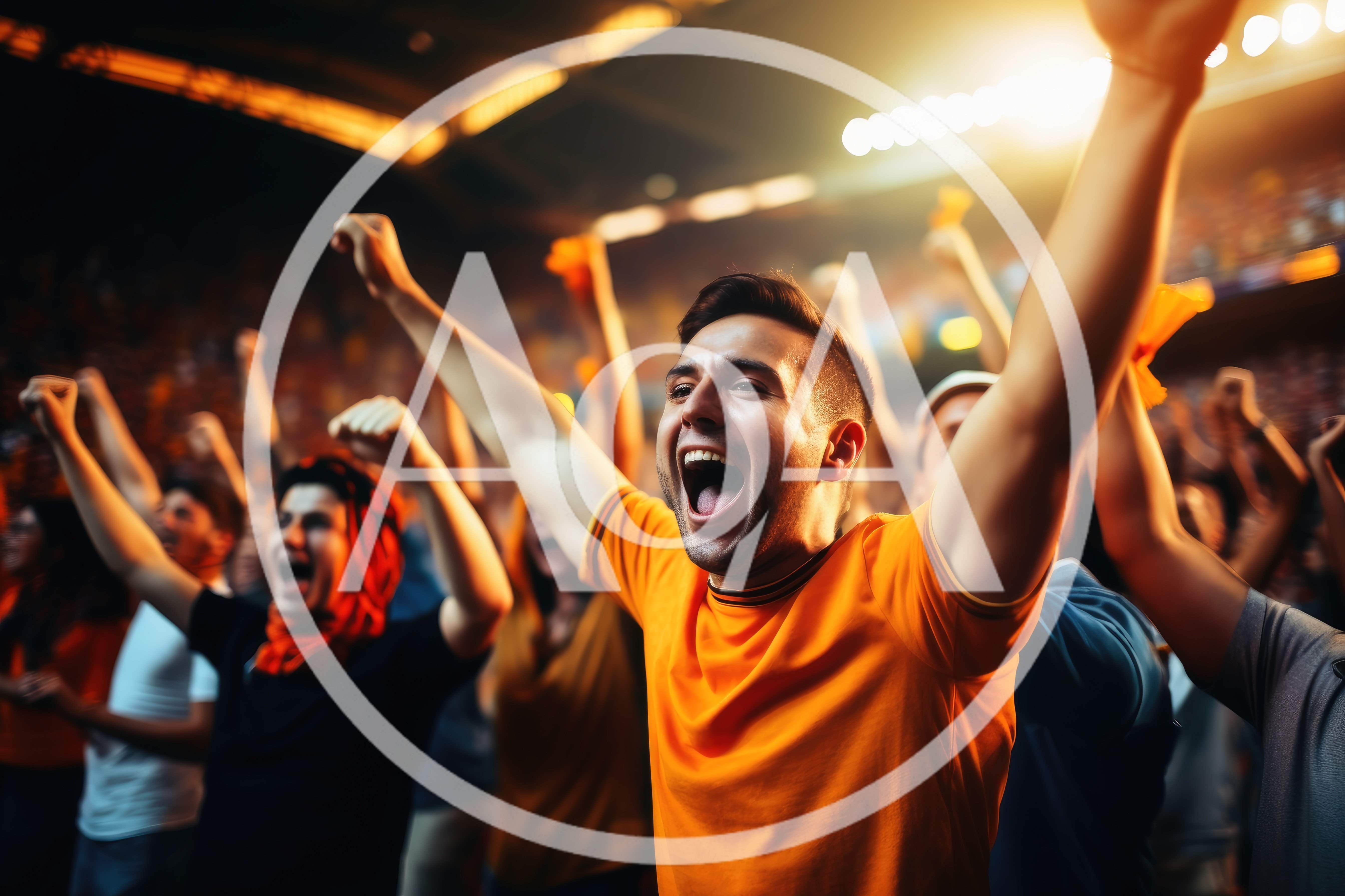Excited Sports Fans Cheering In A Stadium