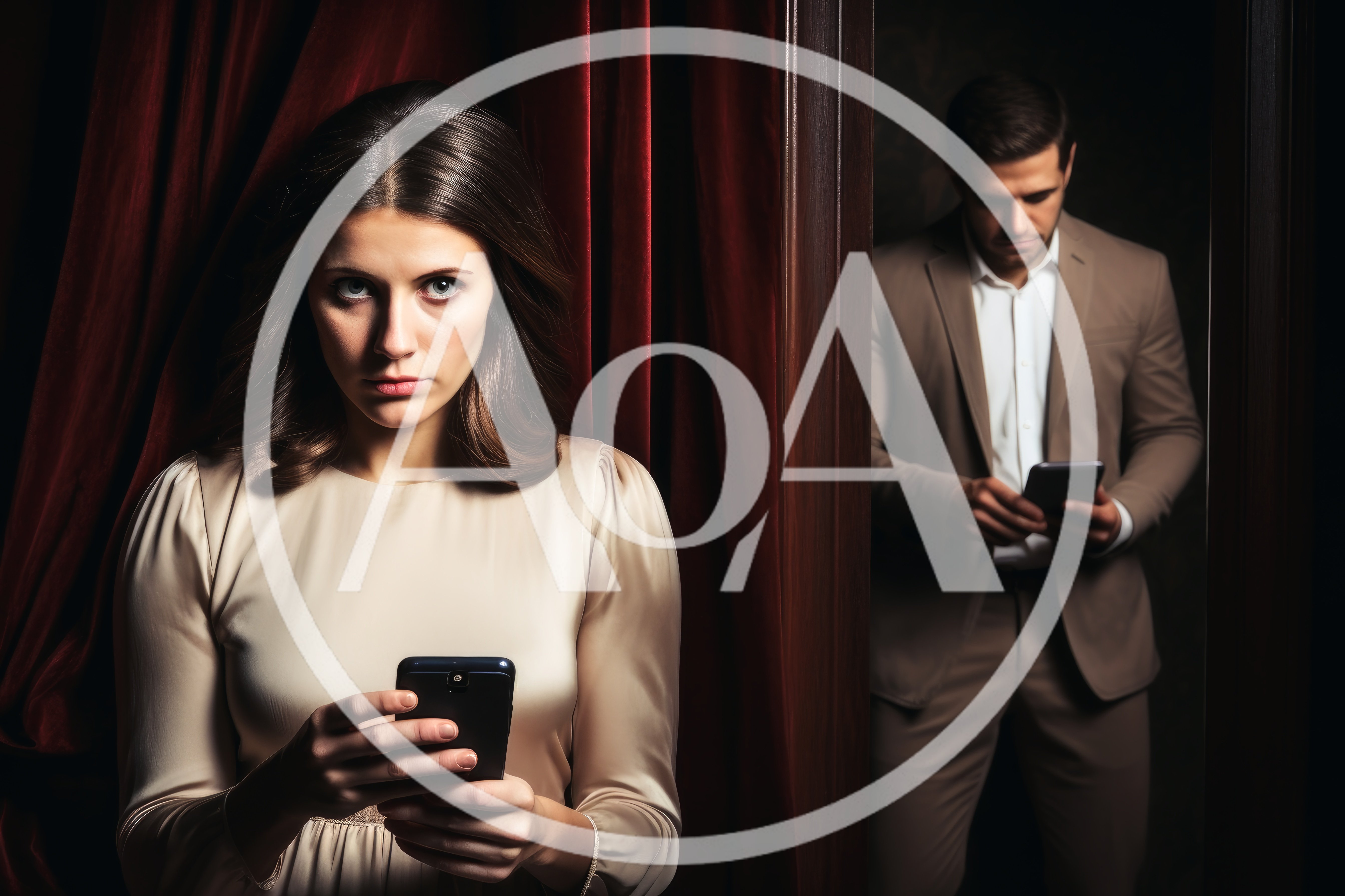 Woman And Man Using Smartphones In Separate Rooms