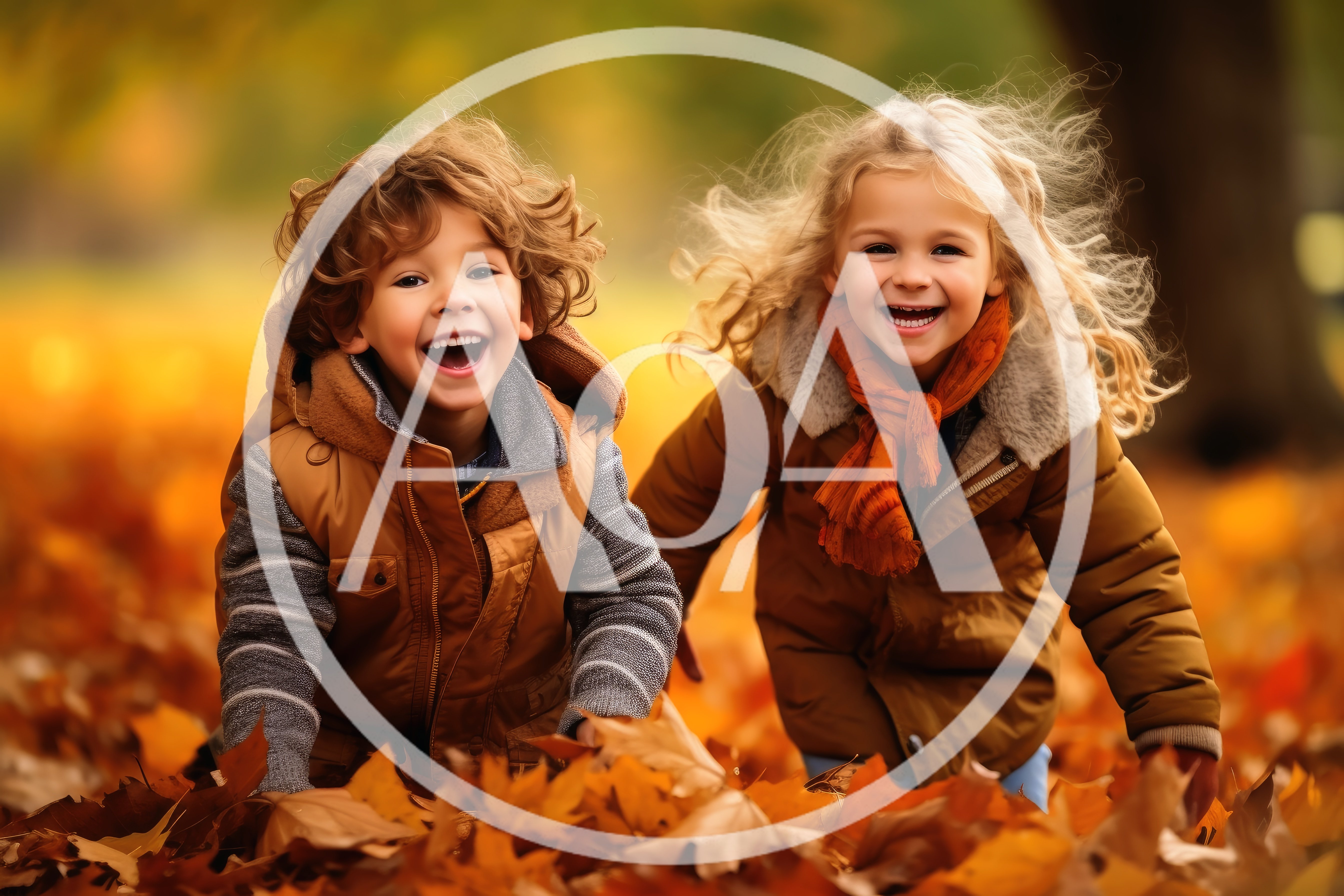 Happy Children Playing In Autumn Leaves