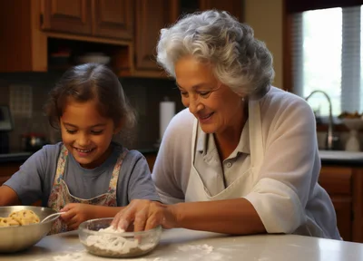 Grandmother and Granddaughter Baking Cookies Together
