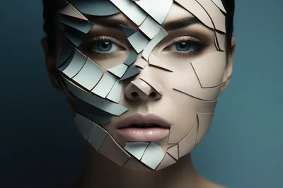 Surreal Portrait Of A Woman With Fragmented Face