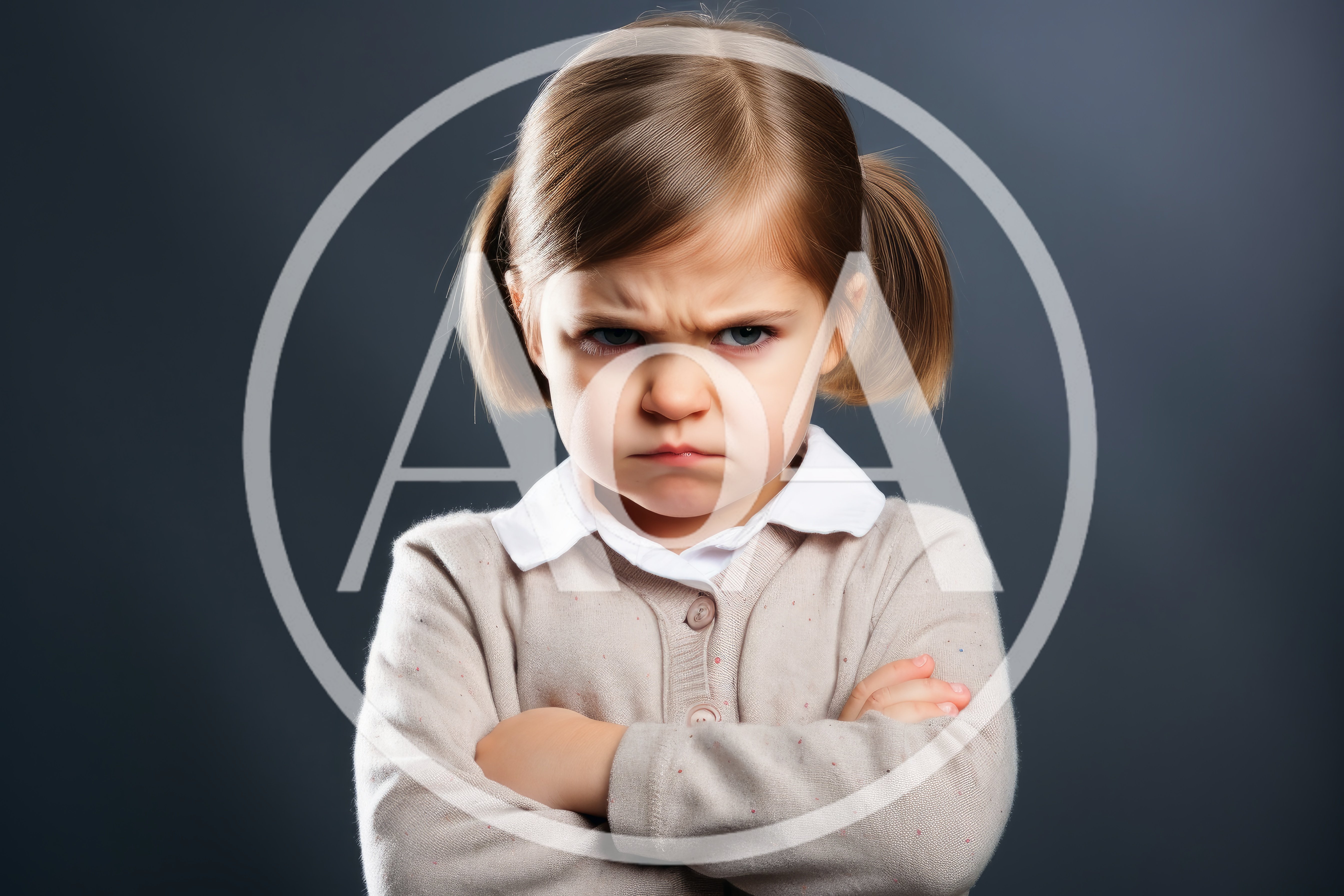 Angry Little Girl With Pigtails Crossing Her Arms
